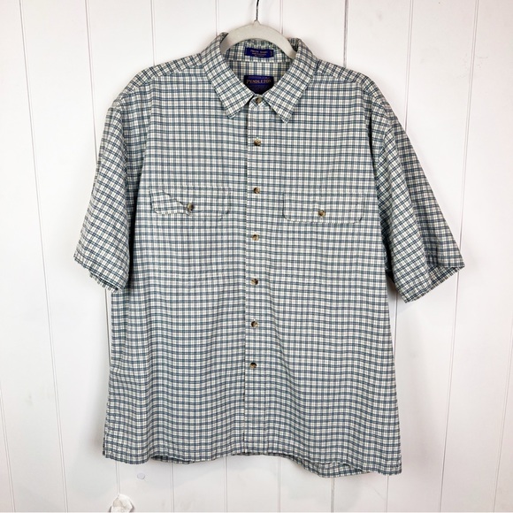 Pendelton Hiking Shirt Mens XL Blue Plaid Short Sleeve Casual Button Down - Picture 1 of 7